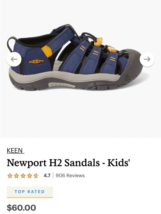 Keen Kids Newport H2 Sandals - Navy with Yellow Accents