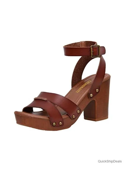 Chunky Faux Wood Block Heel Sandals with Platform