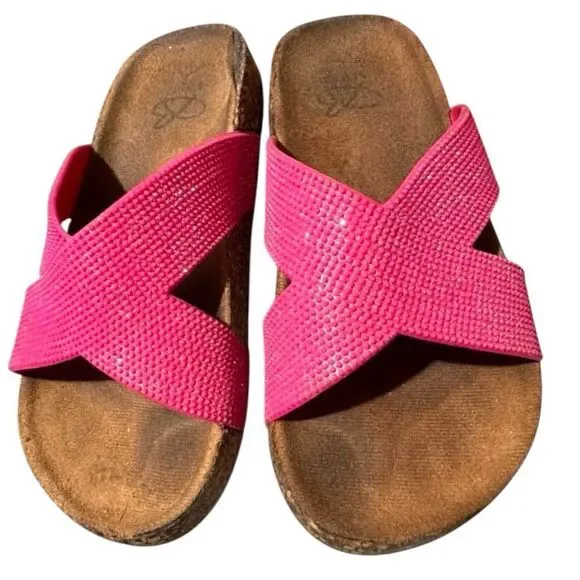 Bobbi Brooks Girls Pink Sparkle Slides Slip-on Footbed Retro Sandals (11/12)