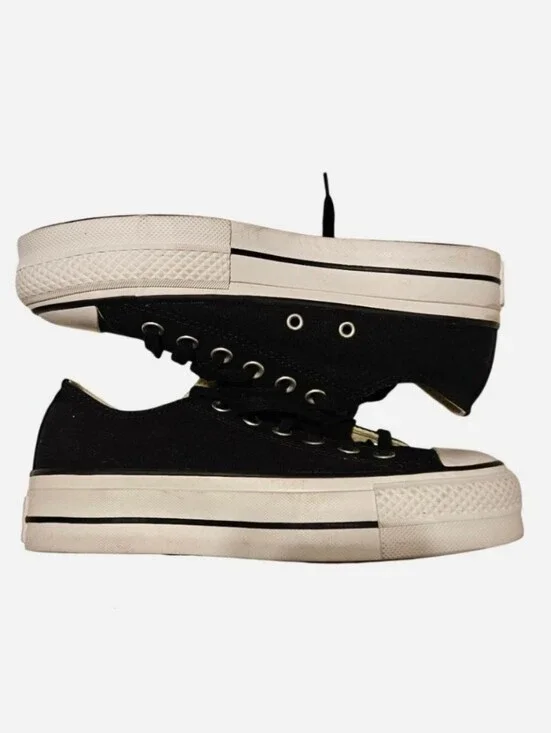 Converse Black Canvas Platform Sneakers with White Sole