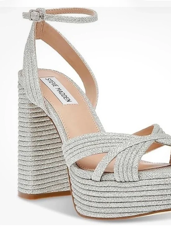 Steve Madden Glittery Silver Wrapped Platform Sandal 7.5