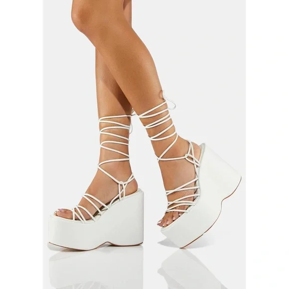 Simmi London Lace-Up Open Toe Platform Heels Size US 9