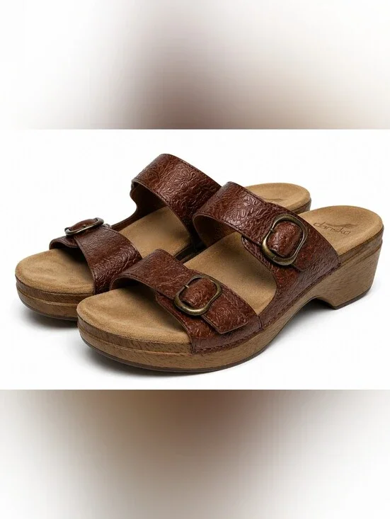 Dansko Sophie Tooled Leather Double Strap Platform Sandals Brown EU 41 US 10.5