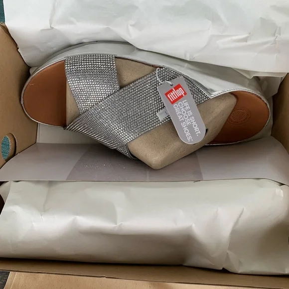 FitFlop CRYSTALL CROSSOVER SLIDE Platform Sandals