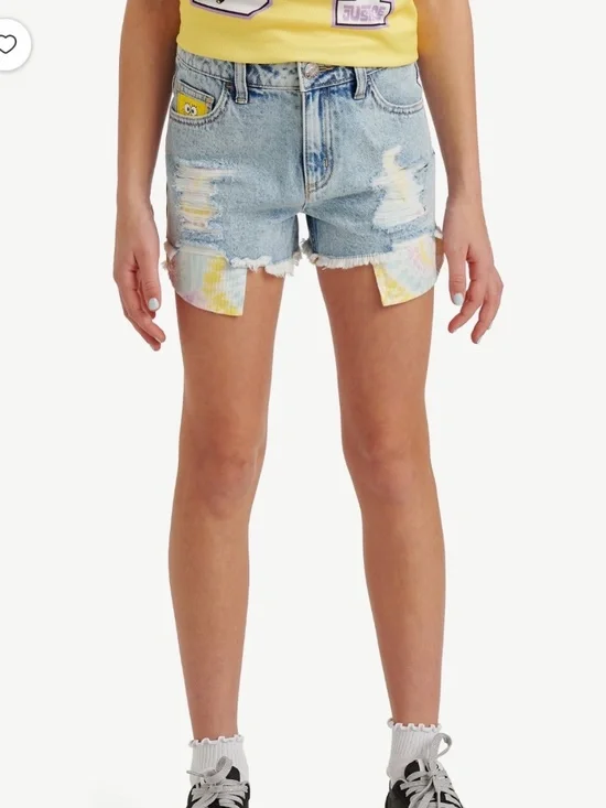 SpongeBob Girls Justice Light Wash Blue Denim Sequin Shorts Size10 NWT