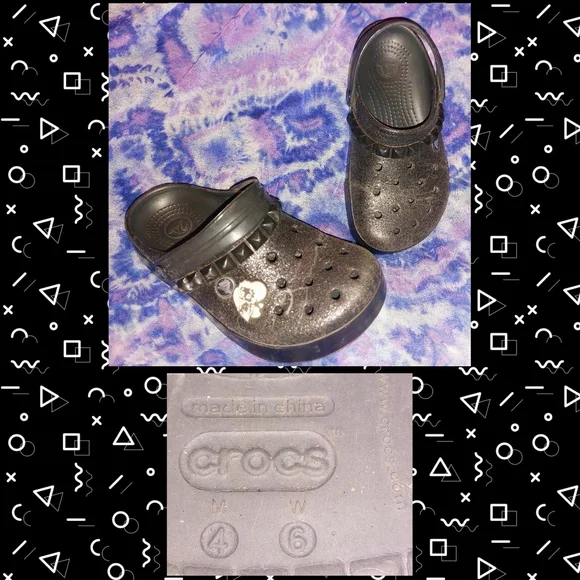Crocs brand Black Shimmery Unisex Kids Clogs Sz 4M/6W