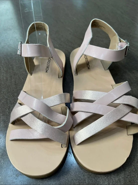 Nordstrom Girls Pale Pink Strappy Ankle Buckle Sandals