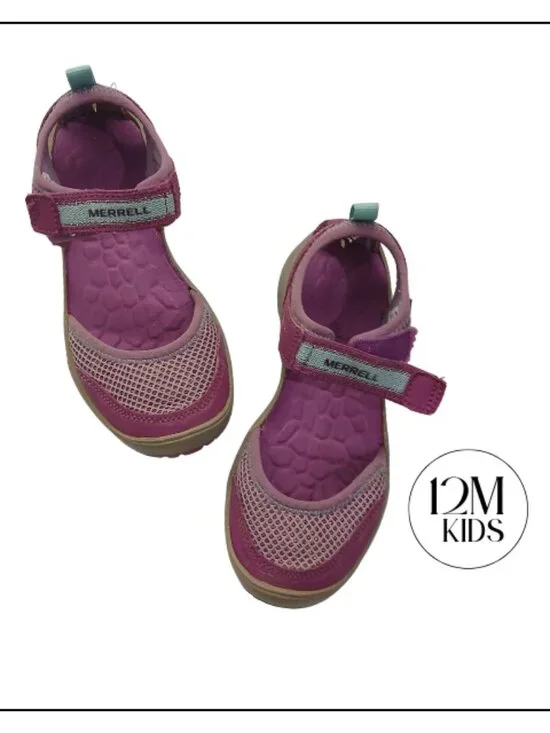 Merrell Plum Purple Kids Hook-and-Loop Sandals with Mesh Upper