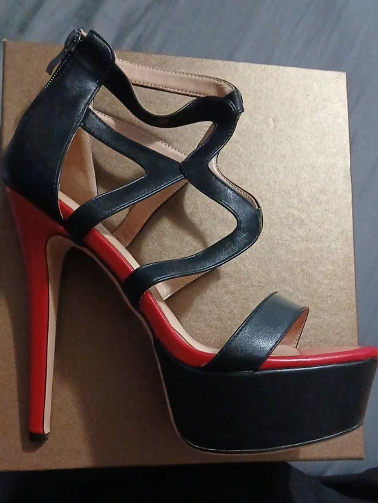 Black and Red Women's Platform Stiletto Sandals