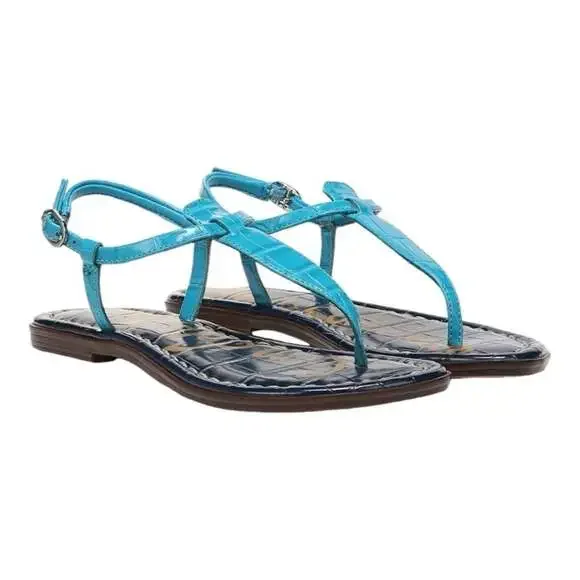 Sam Edelman Kids Turquoise Croc Embossed Thong Sandals With Ankle Strap Size 13