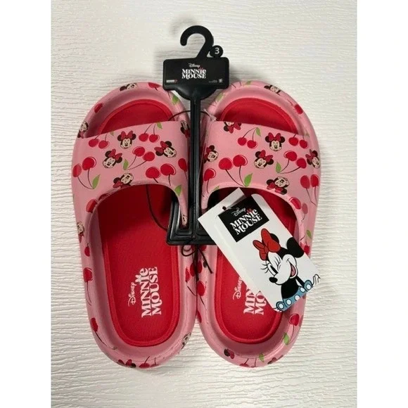 Disney Minnie Mouse Girls Pink Cherry Slide Sandals Size 3 NEW WS008