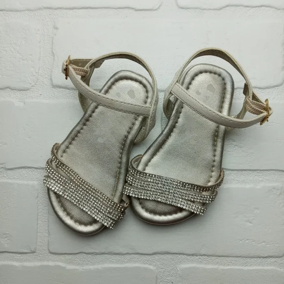 Pampili girls size 5 gem sparkle strap sandals silver sparkle leather
