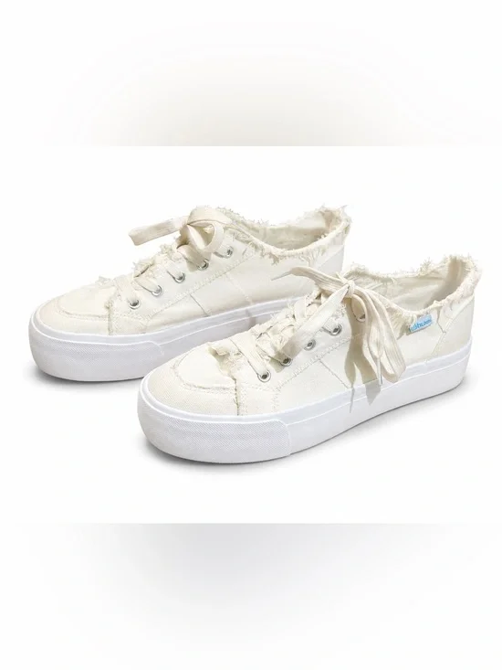 Frayed Platform Canvas Sneakers - White