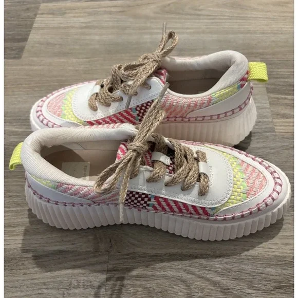 Dolce Vita Womens 8 Sneakers Pink Multi Denae Platform Wedge Knit Fabric Shoe