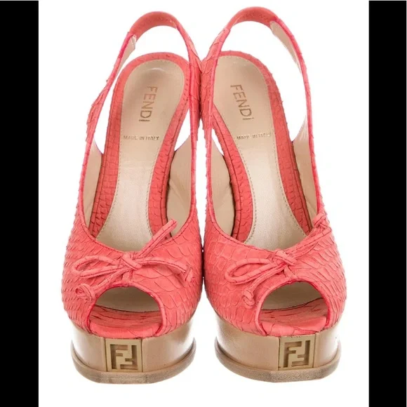 Fendi Coral Pink Peep-Toe Platform Slingback Heels