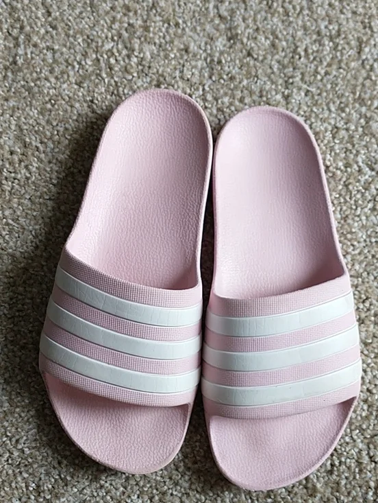 adidas Kids Light Pink Slide Sandals with White Stripes