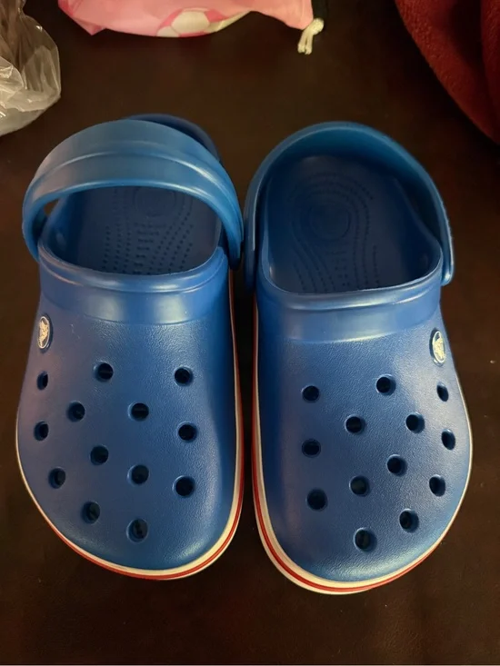 CROCS Kids Classic Clog in Royal Blue with Red & White Trim