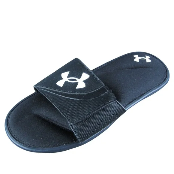 Under Armour Boys Slide Shoes Sz Y 5 Medium Sandal Black Synthetic Hook &‎ Loop
