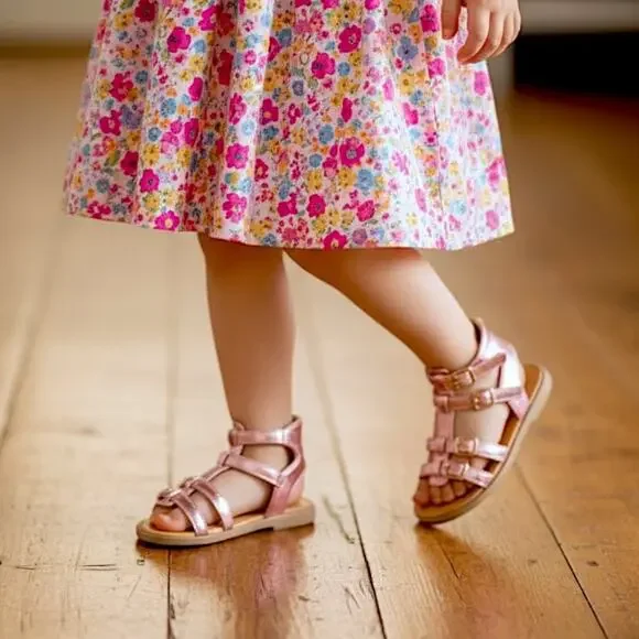 Nicole Miller Sandals Shoes Girls Size 7 Pink Metallic Multi‎ Strap Kids Toddler