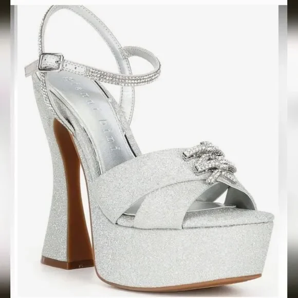 Gianni Bini Dempsey Glitter Rhinestone Bow Platform Sandals Size 9M