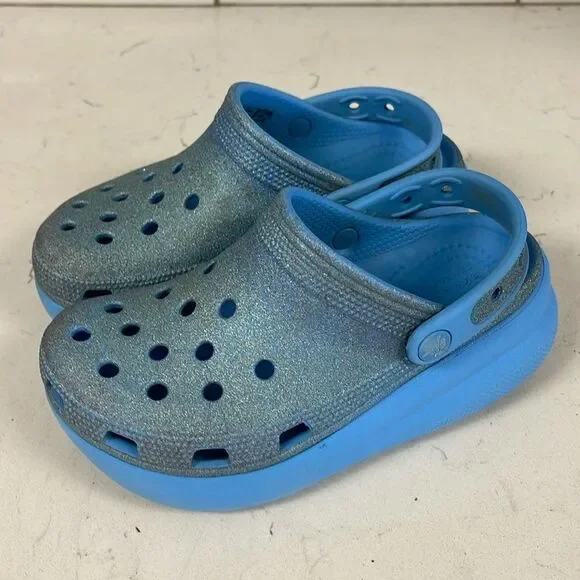 Crocs Kids Blue Glitter Cutie Crush Clog Size 1 Junior Platform