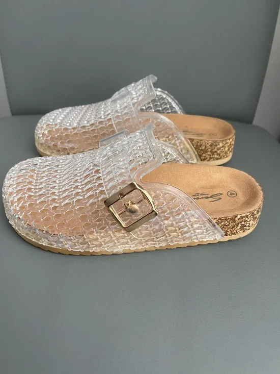 Seven7 Clear Jelly Woven Footbed Clogs Mules Girls  Size 4