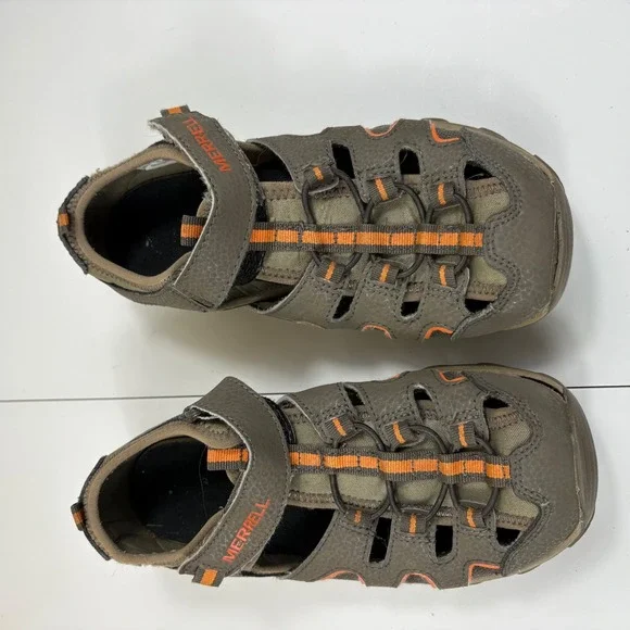 Merrell Kids Outdoor Sport Sandals Brown‎ Orange Size 4 Hook Loop