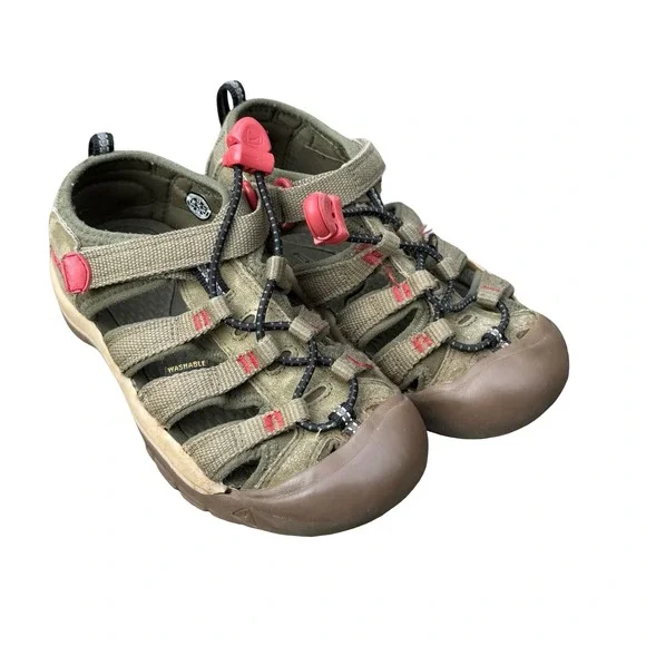 KEEN‎ Kids Water Sandals Newport H2 Olive Red Hook and Loop Slip On Size 12