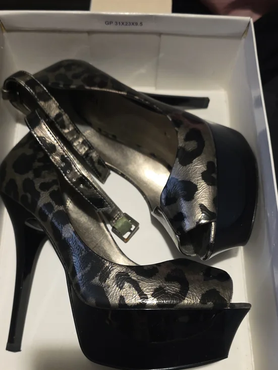 Bakers Metallic Leopard Peep-Toe Platform Heels - Black/Silver