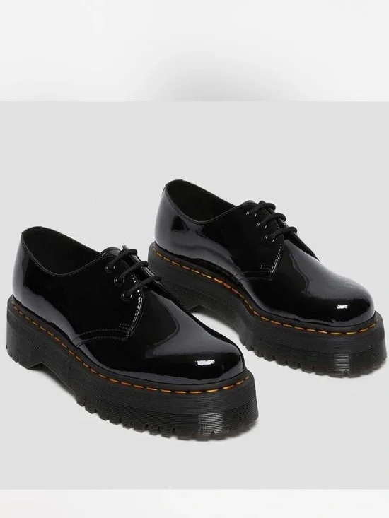 Dr. Martens Black 1461 Patent Leather Platform Quad Oxford Loafers