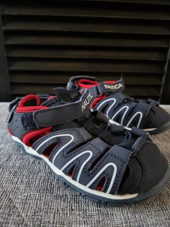 NAUTICA Toddler Boys Black Red Velcro Close Sandals Size 9 Close-Toe