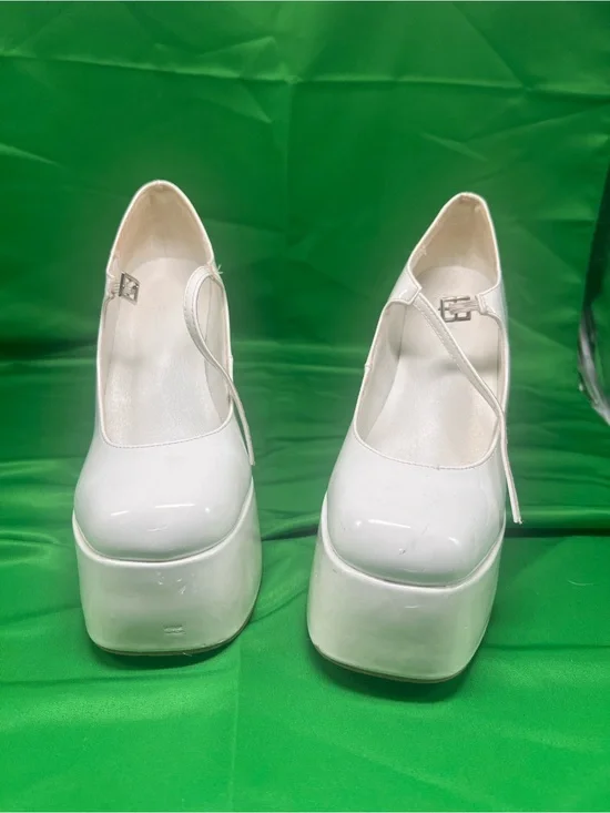 Nasty Gal White Platform Mary Jane Heels with secure ankle straps. Sz 6