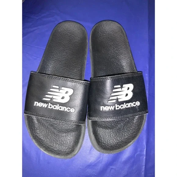 Kids Sz 5‎ New Balance Slides Sandals Black Logo Comfort Kids Size