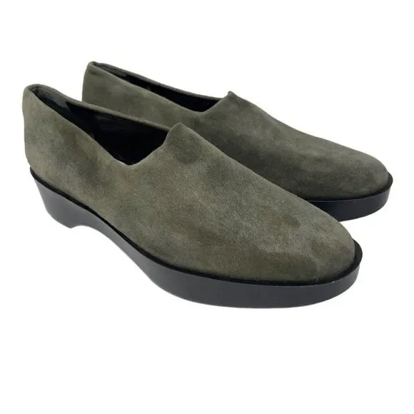 Robert Clergerie Green suede leather low platform modern loafers 6B BoxB