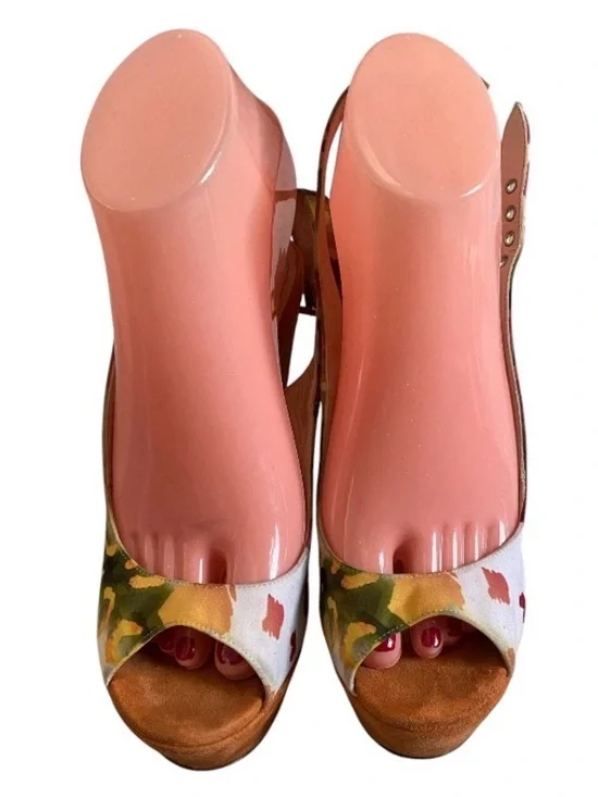 Baldan hi wedge floral/suede slingback platform shoes 36.5
