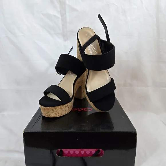 Coconuts by‎ Matisse Women's Black Chunky Cork Block Heel Platform Sandals 8 NEW