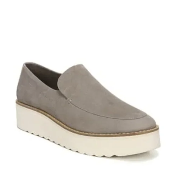 Vince Zeta Platform Suede Grey‎ Loafer Slip On Shoes