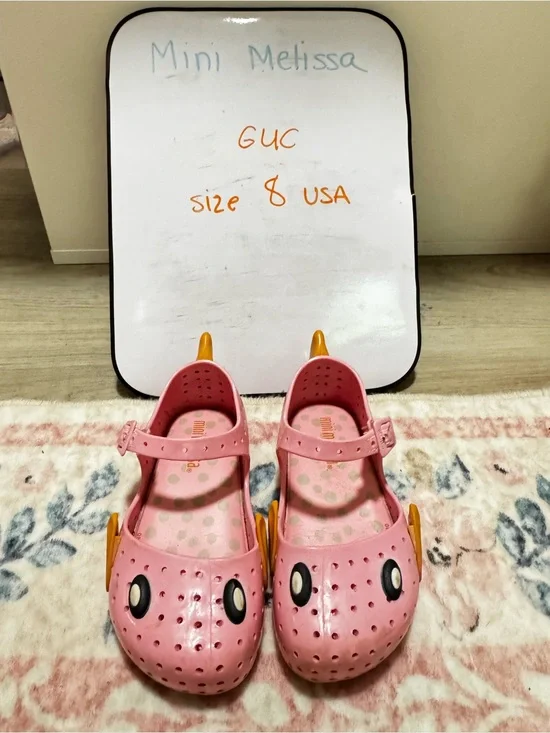 Mini Melissa Pink Jelly Mary Jane Sandals with Yellow Heel Accents