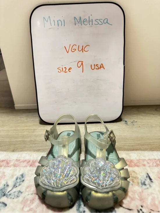 Mini Melissa Iridescent Shell Jelly Sandals in Pale Green