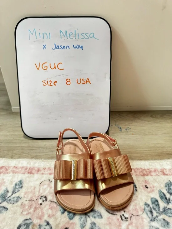 Mini Melissa Metallic Rose Gold Bow Slingback Sandals