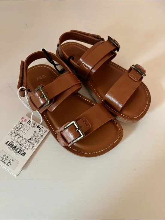 Zara Tan Brown Buckle Kids Sandals