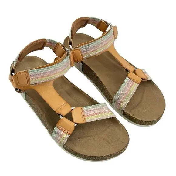 Cat & Jack Val Girl’s Tan Hook and Loop Open Toe Footbed Sandals Size 1