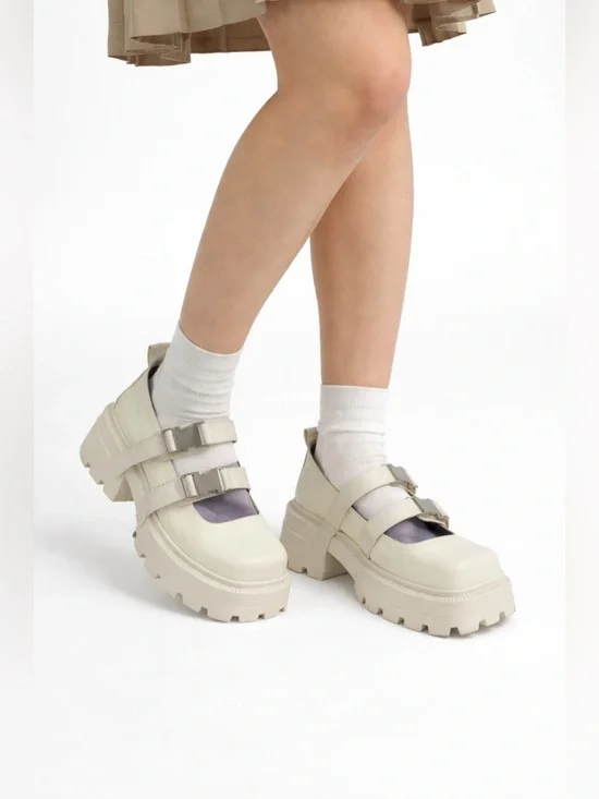 Chunky Platform Mary Janes in Cream