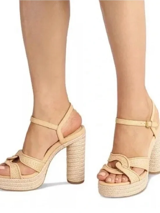 Coach Talina Natural Platform Espadrille Raffia Sandals Shoes Heals