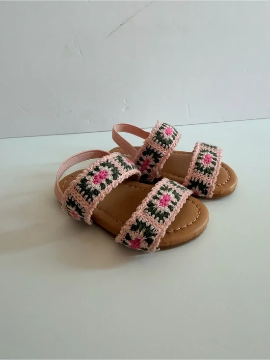 Bebe Pink Crochet Floral Baby Sandals