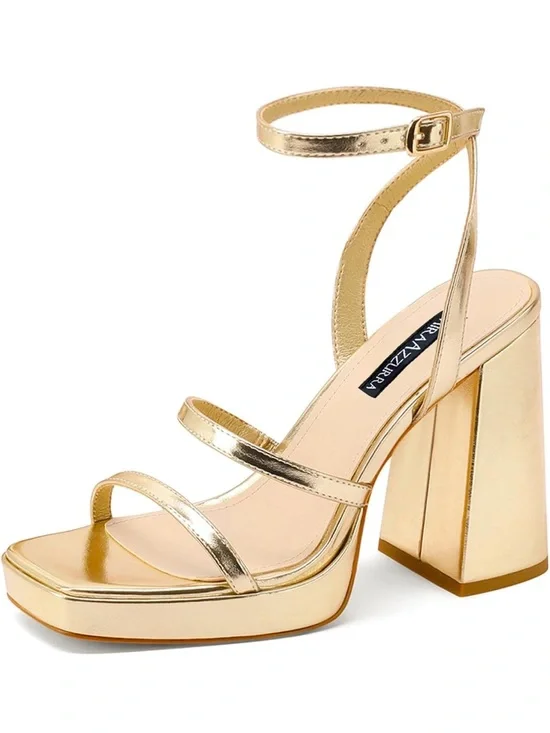 Gold Metallic Ankle-Strap Platform Sandal - Women