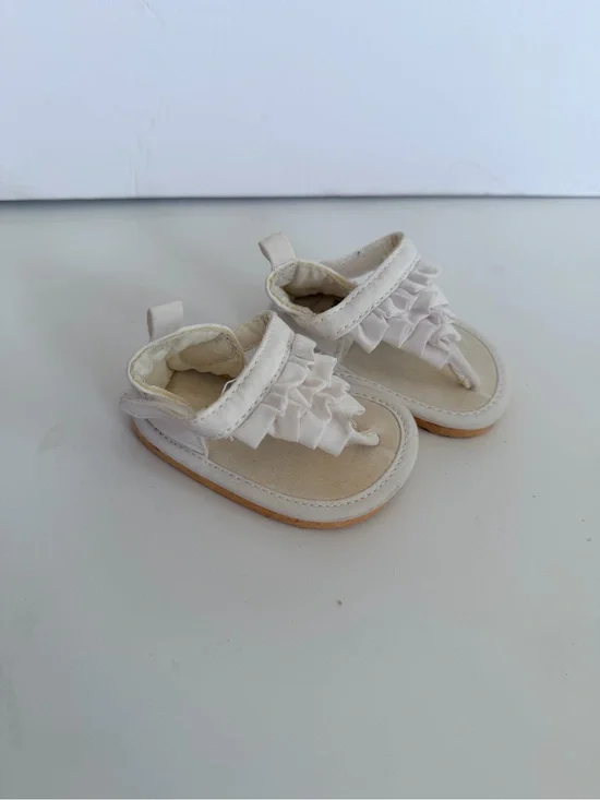 Baby White Ruffle Strap Sandals - Newborn Crib Shoes