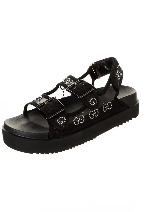 Authentic Gucci GG Crystal Mesh Platform Sandals Black Size 39 / US 9