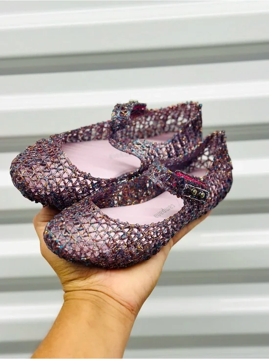 Mini Melissa Glitter Mesh Mary Janes - Purple Multi
