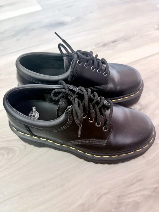 1461 Dr. Martens Platform Black Leather Oxfords with Yellow Stitching